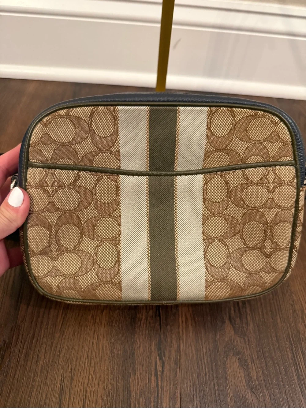 Coach Crossbody Bag in Brown, Black, Cream with Blue Strap Accents - Picture 8 of 9